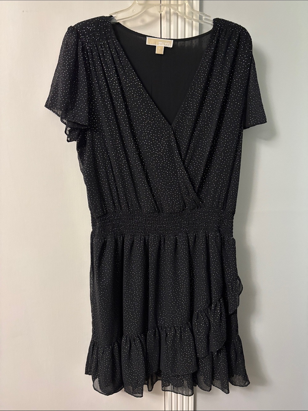 Michael Kors Black Mini Dress with White Micro Dot Print
